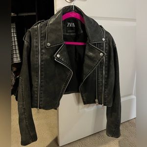 Zara Distressed Faux Leather Biker jacket